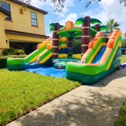 Tropical Double Water Slide Bounce House