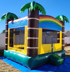 Tropical Bounce House with Basketball hoop